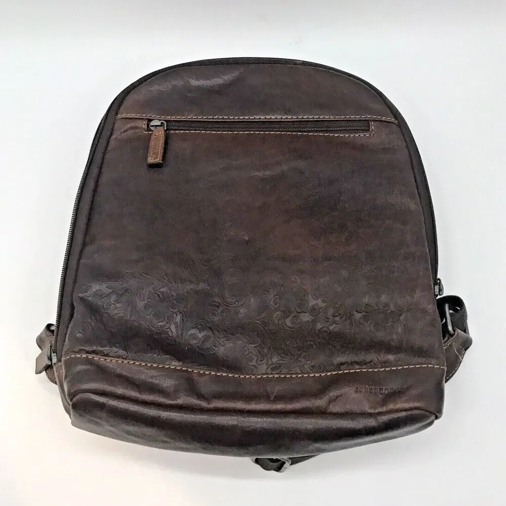 Jack Georges Voyager Convertible Backpack Crossbody Bag Brown Embossed Leather